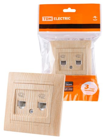 Розетка двойная телефонная RJ11 сосна "Лама" | SQ1815-0318 TDM