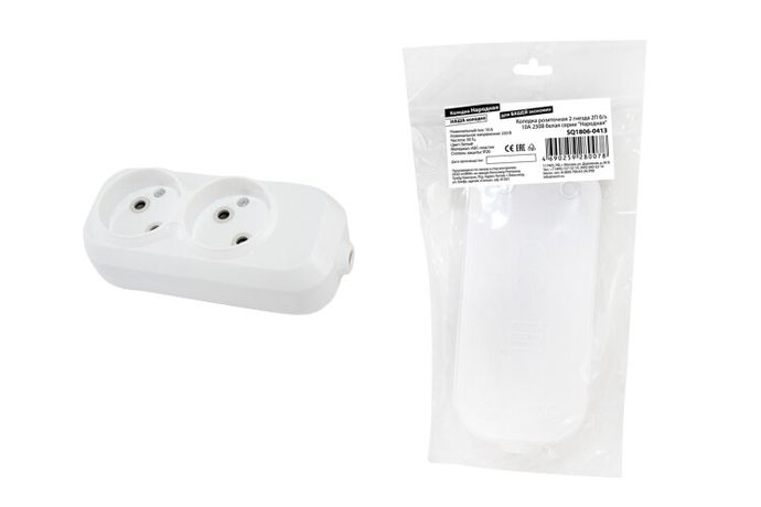 Колодка розеточная 2 гнезда 2П б/з 10А 250В белая серии "Народная" | SQ1806-0413 TDM