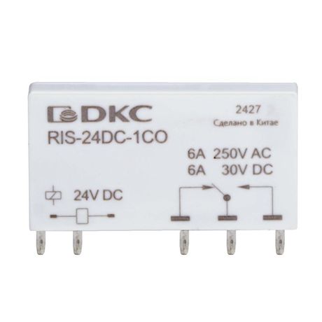 Реле миниатюрное ультратонкое, 1CO, ком. ток 6А, AgSnO2, напряжение 24V DC | RIS-24DC-1CO DKC ДКС