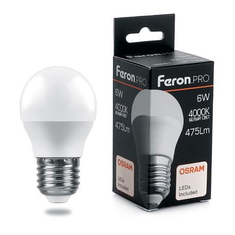 Лампа светодиодная .PRO LB-1406 Шарик E27 6W 4000K OSRAM LED | 38069 Feron