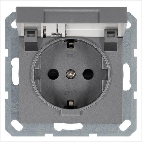 Розетка 1-м Shuko 16А IP20 с заземл. защ. шторки крышкой механизм алюм. Jasmart G5505S