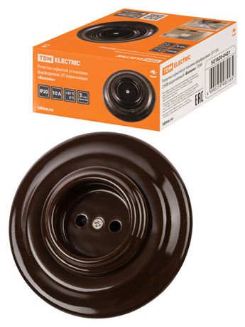 Розетка скрытой установки фарфоровая 2П 10А 250В коричневая «Болонь» | SQ1820-0421 TDM