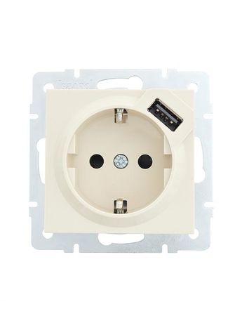 Розетка 1-м СП Vesna с заземл. заряд. устройством USB механизм крем. LEZARD 742-0388-181