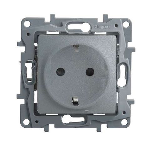 Механизм розетки 1-м СП Etika Plus защ. шторки с заземл. авт. алюм. Leg 672431 Legrand