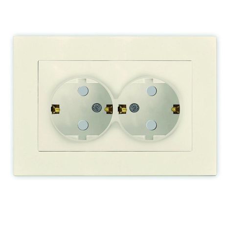 Розетка двухместная UNIVersal серия Афина с/з, с/у, з/ш 16А, 220В, слоновая кость (ivory) (еврослот), механизм - A0050-I Союз