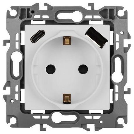 Розетка Серия 12 12-4108-01М 2P+E 16A-250В со шторками с USB type-A+C 5В-3А белый матовый | Б0067711 ЭРА