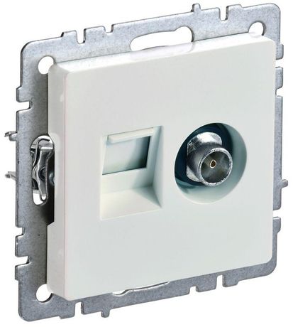 Розетка компьютерная + телевизионная 2-м Brite РТВ/РК12-БрЖ RJ45 кат.5E TV механизм жемчуж. IEK BR-AK20-1-K36