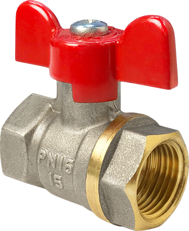 Кран шаровой ручка-бабочка (внутр./внутр.) 1дюйм латунь с никелир. покрытием (48/12) VALFEX VF.217.NB1.100