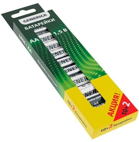 Батарейка щелочная Alkaline LR06/AA (10+2шт/кор) ПРОМО GENERICA - ABT-LR06-ST-B12-G IEK