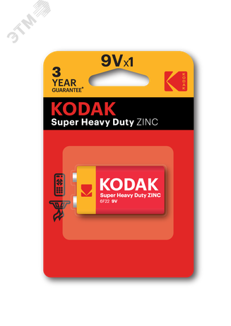 Батарейка Kodak 6F22-1BL SUPER HEAVY DUTY Zinc [K9VHZ-1B] (10/50/9900) - Б0005137