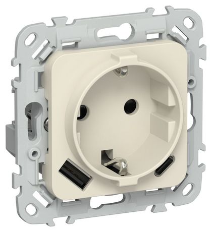 Розетка 1-м СП FLITE РСЮшс11-1-ФлСл 16А с USB A+C 20Вт заземл. защ. шторками безвинтовое крепление механизм сливочный IEK FI-R14-16-1-U22-020-K86 IEK арт. FI-R14-16-1-U22-020-K86