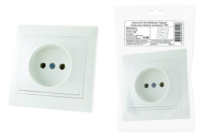 Розетка 2П 10А 250В белая ''Таймыр'' (промышленная упаковка, бакелитовое основание) - SQ1814-0511 TDM