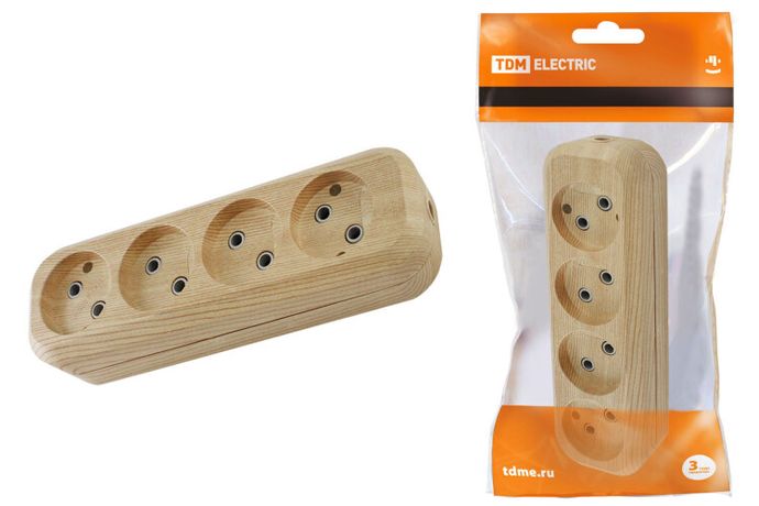 Колодка розеточная 4 гнезда 2П б/з 10А 250В "Эко" (сосна) | SQ1806-0050 TDM