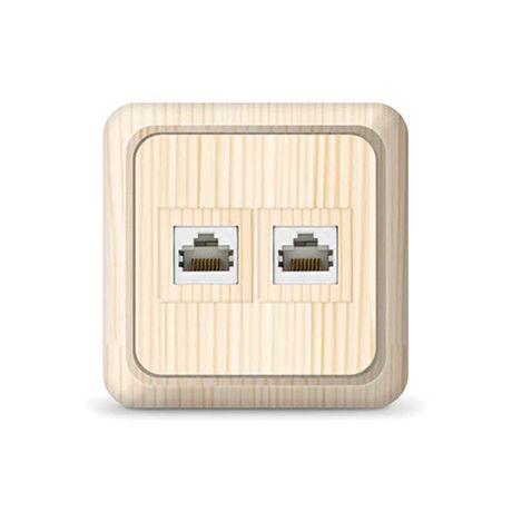 Розетка компьютерная двухместная Олимп,наружная, 1А, RJ45, сосна (еврослот) - 1077 Союз