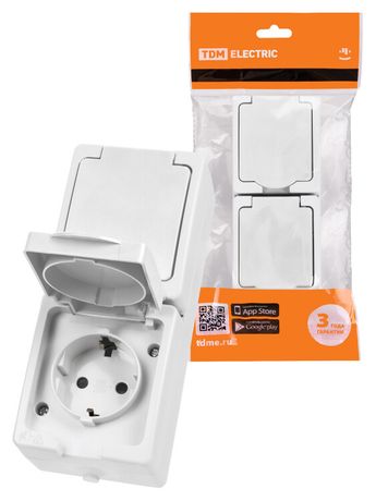 Розетка двойная 2П+З (вертикальная) открытой установки IP54 16А белая "Вуокса" | SQ1803-1009 TDM