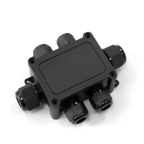 Распределительная коробка 6-вводная IP68 ПА66 40А 450В d5-14 мм 135х96х42 черная | PR08.13151 Промрукав Строитель