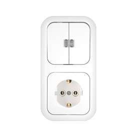 Беларусь Блок выключатель двухклавишный С индикатором+розетка 2В-РЦ-675 - Bylectrica