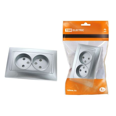 Розетка двойная 2П 10А 250В серебр. металлик "Лама" | SQ1815-0224 TDM