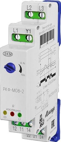 Реле контроля трехфазного линейного напряжения РКФ-М08-2-15 AC400В УХЛ4 аналог ЕЛ-12 с функцией сопротивления изоляции задержка сраб. 0.1-10с ток контактов исполн. 8А 2п Меандр A8302-16934980