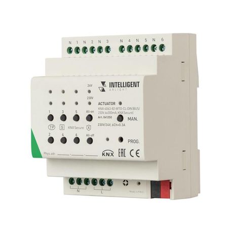 Актуатор KNX-4063-82-WTO-CL-DIN (BUS/230В 6х300мА KNX Secure) IP20 пластик INTELLIGENT ARLIGHT 041250