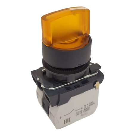 Переключатель КПЕ2120РЛ-24В-желтый-2но+0нз-ручка-фикс-3поз-индикатор-IP40 | 354429 КЭАЗ