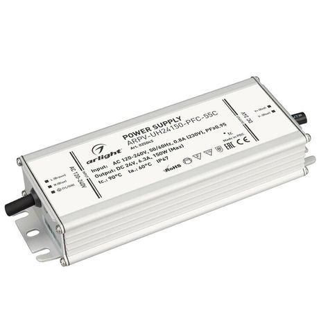 Блок питания ARPV-UH24150-PFC-55C (24V, 6.3A, 150W) (ARL, IP67 Металл, 5 лет) - 025045 Arlight