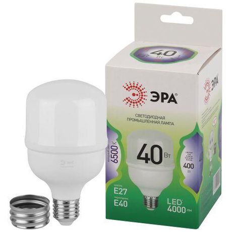 Лампа светодиодная высокой мощности LED 40 Вт 4000Лм 6500К T80 холодный E27/E40 (переходник) 170-265В POWER T80-40W-865-E27/E40 Green Line - Б0067048 ЭРА
