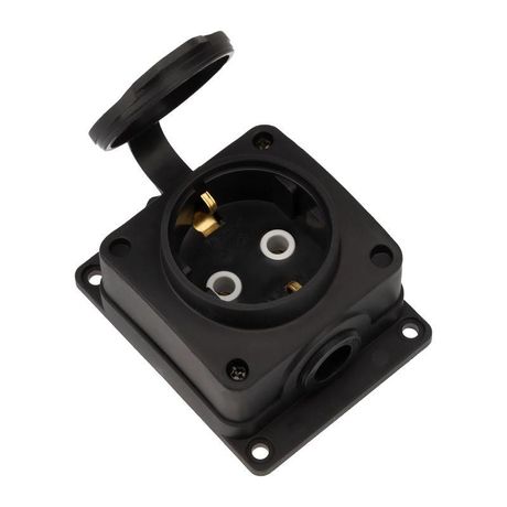 Розетка (колодка) влагозащищенная с крышкой 1 гнездо COMPACT, с/3, 16А, IP54, каучук, черная | 111-221 REXANT MEET REXANT арт. 111-221