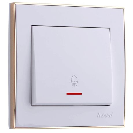 Переключатель проходной 1-кл. СП Rain 10А IP20 с подсветкой зол. боковой вставкой бел. LEZARD 703-0226-114