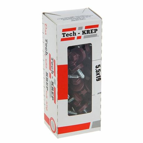 Саморез кровельный сверло 5,5х19 RAL-3005 (винно-красный) (60шт) - коробка с окном | 125699 Tech-KREP