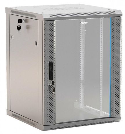 Шкаф настенный (19дюйм) 18U 908х600х600мм стеклянная дверь с перфорацией по бокам ручка замком (RAL 7035) (разобранный) TWB-1866-GP-RAL7035 сер. Hyperline 452004