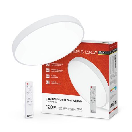 Светильник светодиодный SCANDY SIMPLE-120RCW 120Вт 230В 3000-6500К 9600лм 500х50мм с пультом ДУ бел. IN HOME 4690612047119