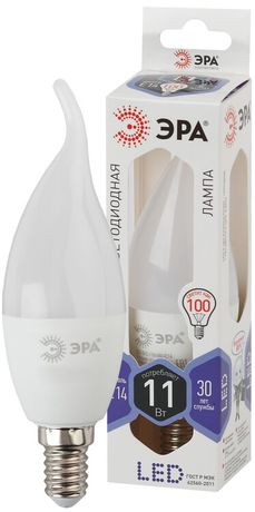 Лампа светодиодная LED 11 Вт 880Лм 6000К свеча на ветру холодный E14 170-265В BXS-11W-860-E14 Standart - Б0032994 ЭРА