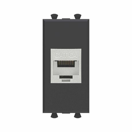 Компьютерная розетка RJ-45 без шторки модульная, кат.6А экранированная, "Avanti", "Черный матовый", 1 модуль | 4412771 DKC ДКС