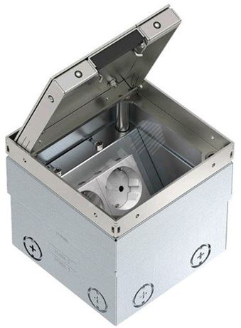 Лючок укомплектованный UDHome2 2 розетки 2К+З (без выемки под н/п) сталь нерж. 140х140х110мм OBO 7368326 Bettermann GVV