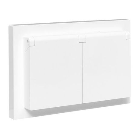 Механизм розетки двойной, 16А, IP44, с заземлением, со шторками, рамкой, крышками, белый Эпика EKF | UP1-SOW-211-44