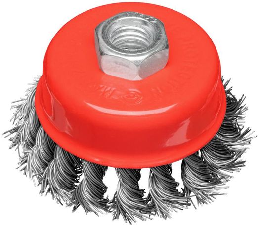 Корщетка-чашка гайка М14 стальная витая проволока 75мм блистер КУРС 39097