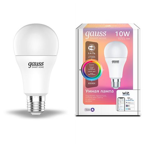Лампа светодиодная умная 10 Вт 1055 лм 2700-6500К AC 220-240В E27 А60 (груша) Управление по Wi-Fi, изменение цветовой температуры и диммирование Smart Home Gauss - 1180112