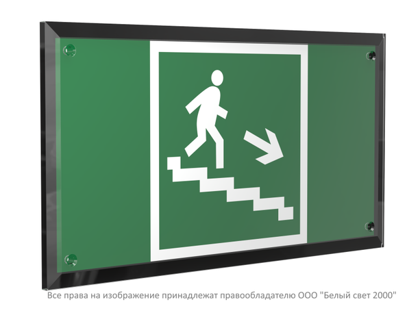 Знак безопасности PT-32178-Black.E13 "Напр. к эвак.выходу по лестн. вниз (прав.) " Белый свет a32706 BS