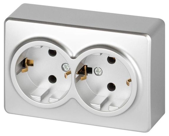 Розетка однофазная наружная (открытой установки) с заземлением со шторками алюминий 16А 250В IP 20 винтовые клеммы 11-2205-03 Эра Эксперт - Б0063046