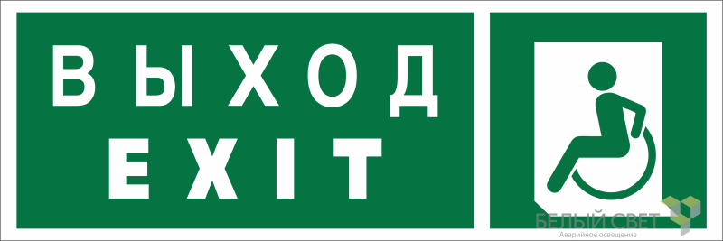 Знак безопасности NPU-3413.E64 "Указ. выхода для инвал. в креслах колясках (лев.)" Белый свет a19923 BS