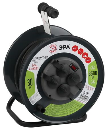 Удлинитель силовой RMx-4es-3x1.5-30m-IP44(KG) на м. катушке c/з 4 гн 30м КГ 3х1.5 ЭРА - Б0046844