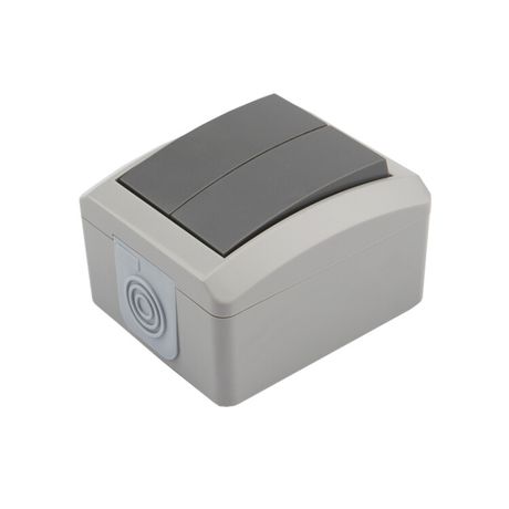 Выключатель двухклавишный INDUSTRIAL IP54, о/у, серый | KR-78-0609 Kranz