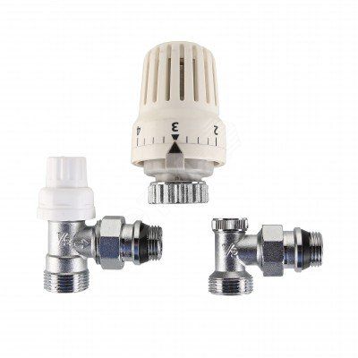 Комплект терморегулирующего оборудования для радиатора угловой 1/2' переход на евроконус (терм.головка,терм.клап.,зап.клап) - VT.045.NER.04 VALTEC DVT450R04E