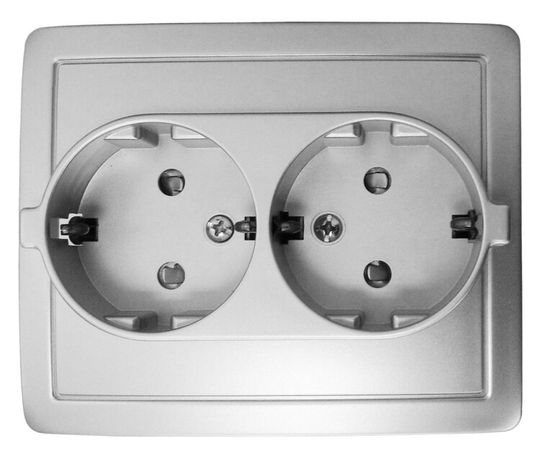 Розетка 2-м СП Simon15 16А IP20 250В с заземл. Schuko защ. шторки винт. клеммы алюм. Simon 1590451-033