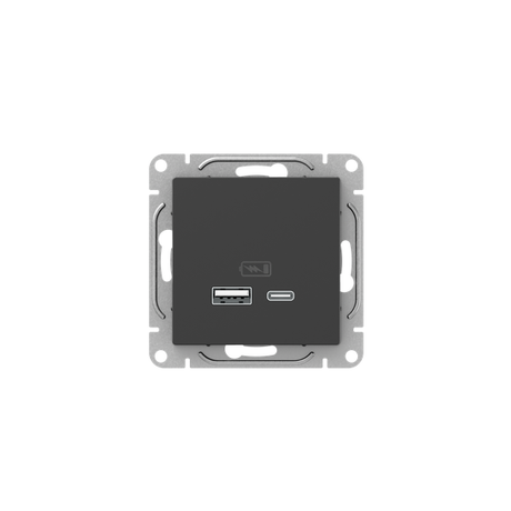 Механизм розетки USB-A+С, чёрный Эпика EKF | UP1-SOB-USBA+USBC