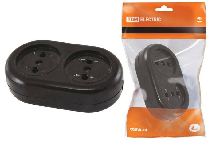 Розеточная колодка 2 гнезда 2П 16А макс. 250B "Ретро" (карболит) | SQ1806-0103 TDM