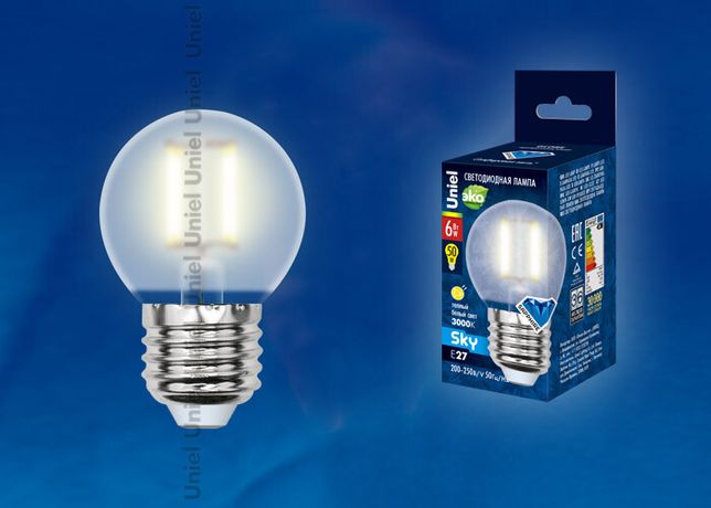 Лампа светодиодная LED-G45-6W/WW/E27/FR PLS02WH LED. "шар", мат. 3000К Серия Sky | UL-00000302 Uniel