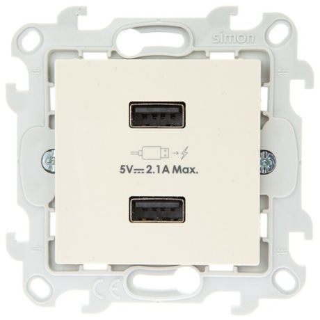 Зарядное устройство розетка 2хUSB, слоновая кость - 2411096-031 Simon
