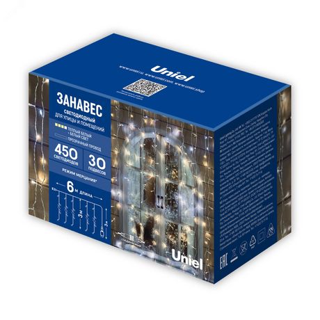 Гирлянда светодиодная "Занавес" ULD-C6030-450/TTK WARMWHITE-WHITE 6х3м IP44 эффект мерцания Uniel UL-00009925